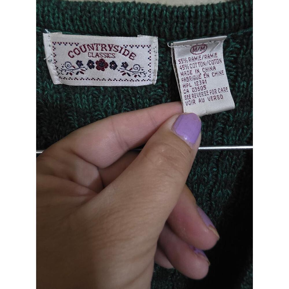 Vintage Countryside Classics Green Knit Button Sweater Vest Ramie Cotton M - Picture 2 of 4
